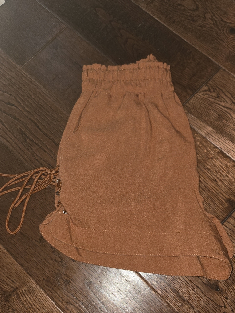 Women's Brown Drawstring Ruffle Hem Skirt